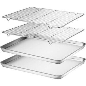 Baking Sheet & Rack Set [2 Sheets + 2 Racks], Stainless Steel Cookie Pan